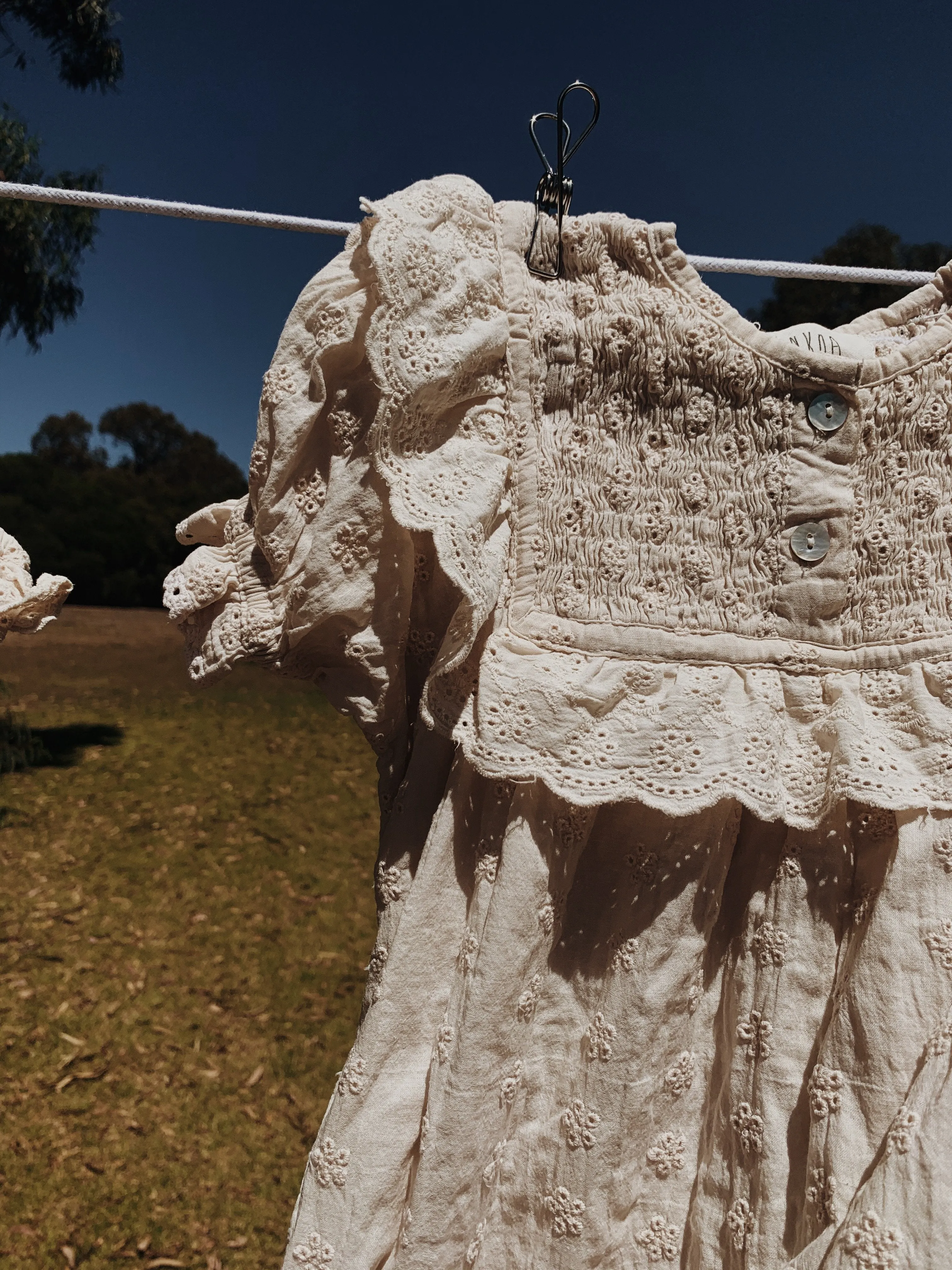 100% RECYCLED COTTON - ANNABELLE GIRL'S DRESS ANTIQUE WHITE