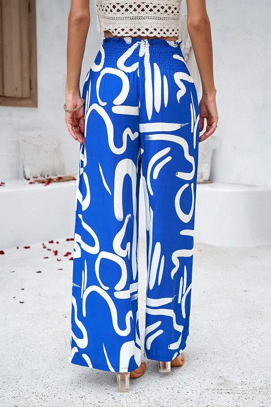 Abstract Wide Leg Pants - Blue