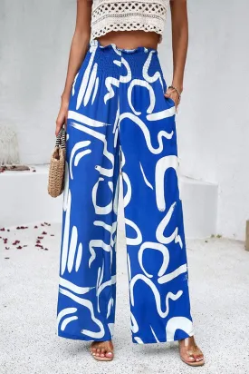 Abstract Wide Leg Pants - Blue