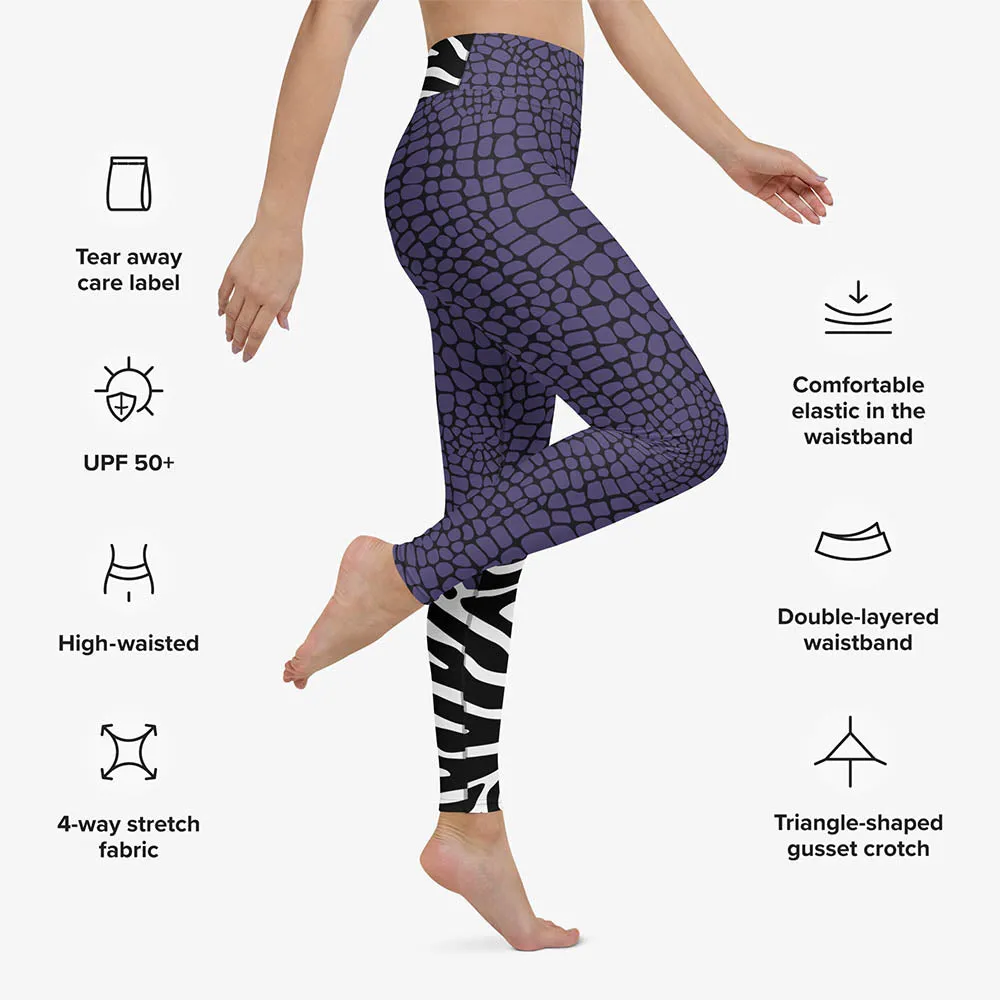 Animal Printed Leggings "CrocoZebra" Purple