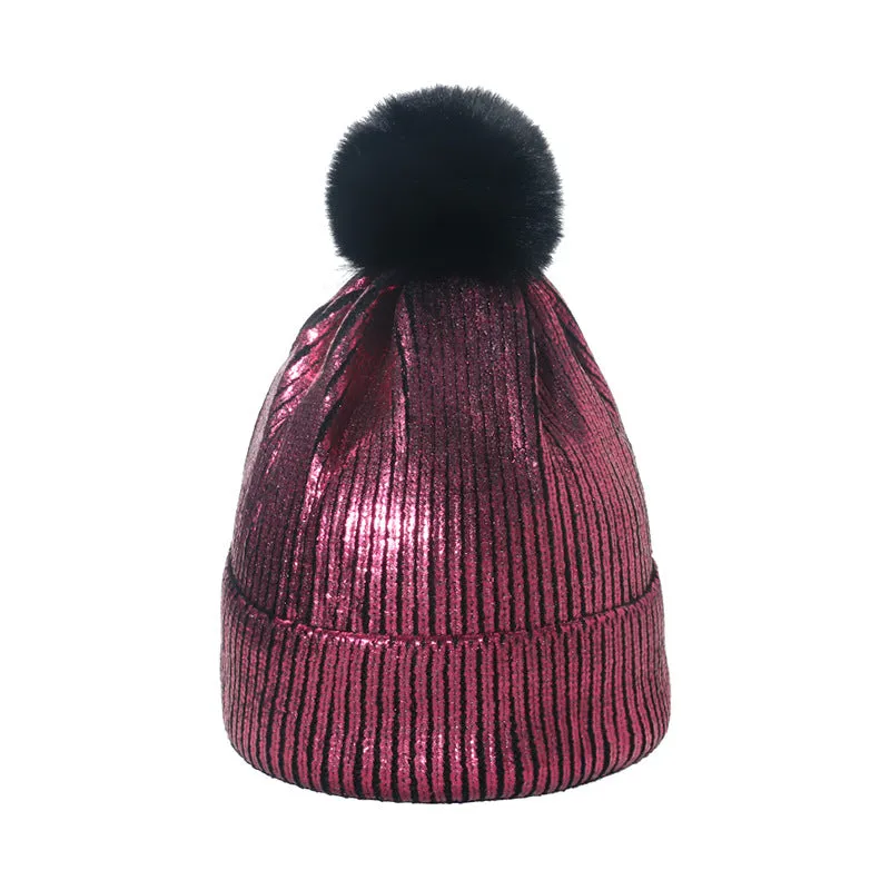 Autumn and winter bronzing wool hat colorful metal hip-hop street wool ball knitted hat for men and women