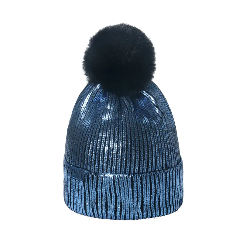 Autumn and winter bronzing wool hat colorful metal hip-hop street wool ball knitted hat for men and women