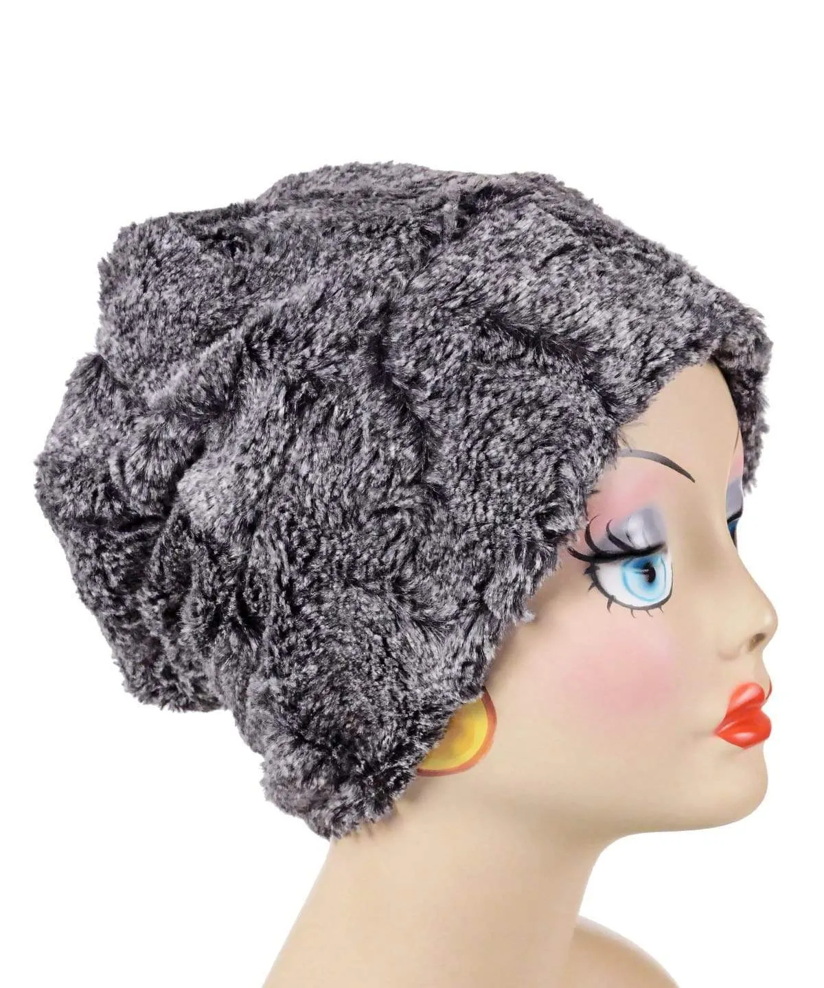 Beanie Hat, Reversible - Luxury Faux Fur in Nimbus