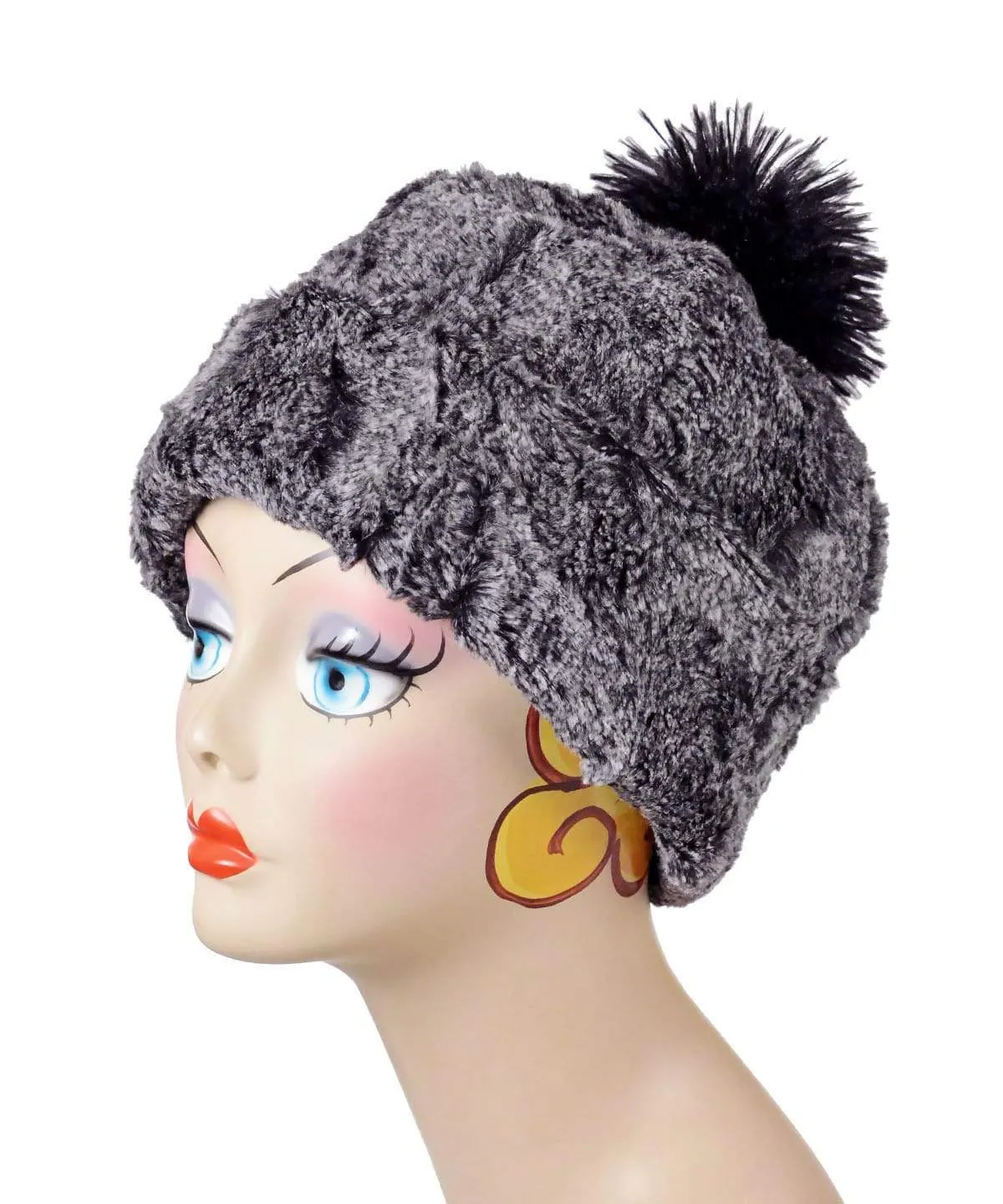 Beanie Hat, Reversible - Luxury Faux Fur in Nimbus