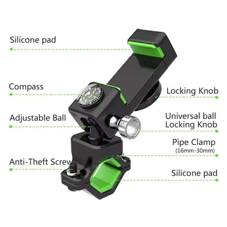 Bicycle / Motorcycle Anti-theft Anti-take Off Mobile Phone Holder with Light (Green)