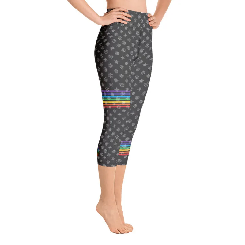 Black Chakra Snowflakes High Waist Yoga Capri Leggings