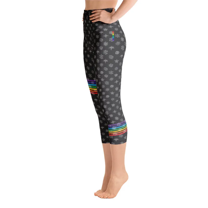 Black Chakra Snowflakes High Waist Yoga Capri Leggings