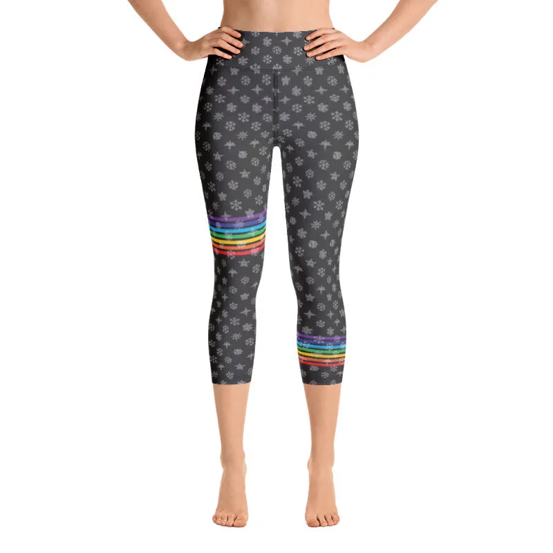 Black Chakra Snowflakes High Waist Yoga Capri Leggings