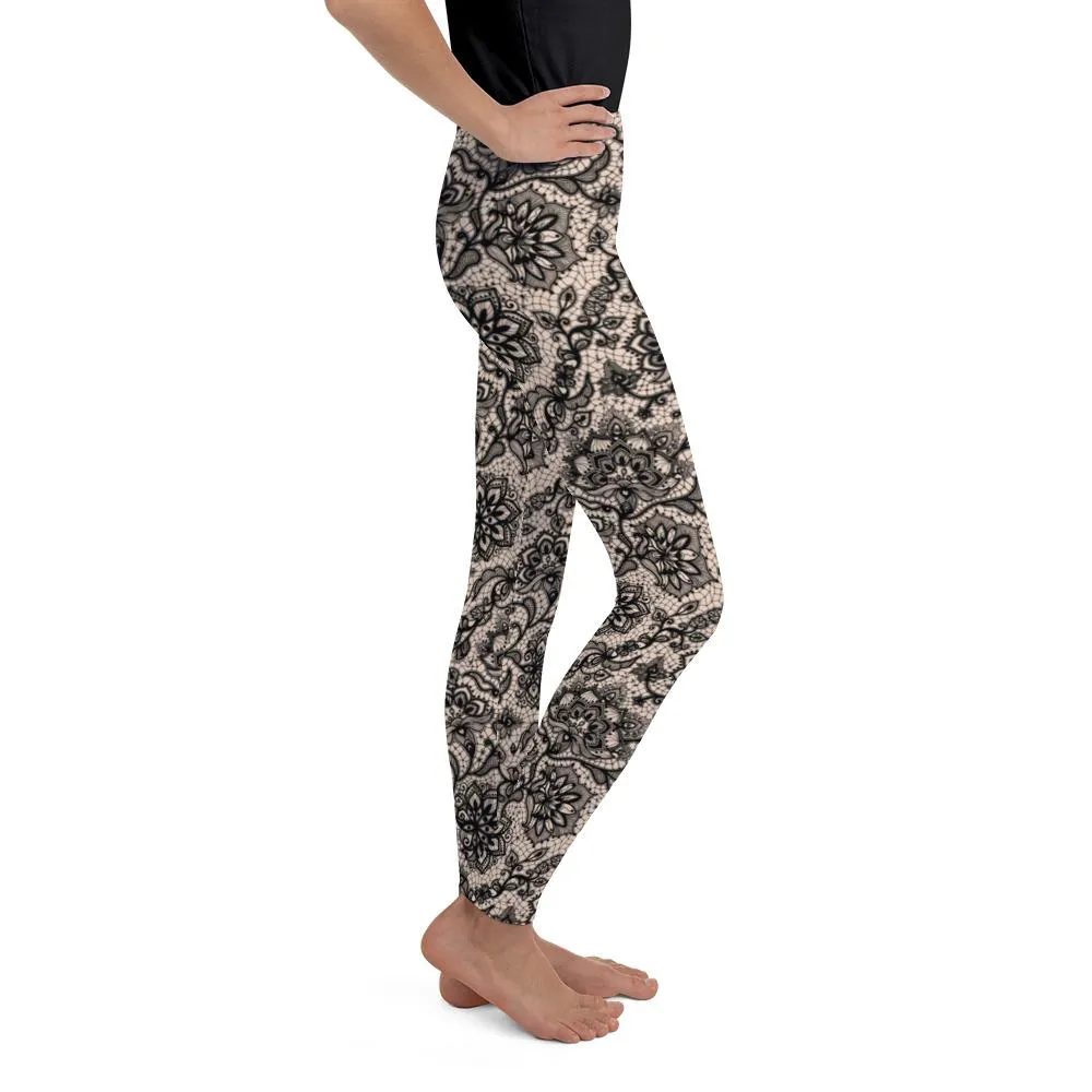 Black Faux Lace Youth Leggings