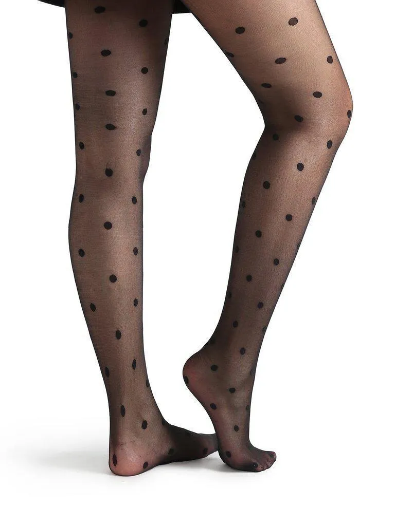 Black Polka Dot Pattern Sheer Mesh Pantyhose Stockings