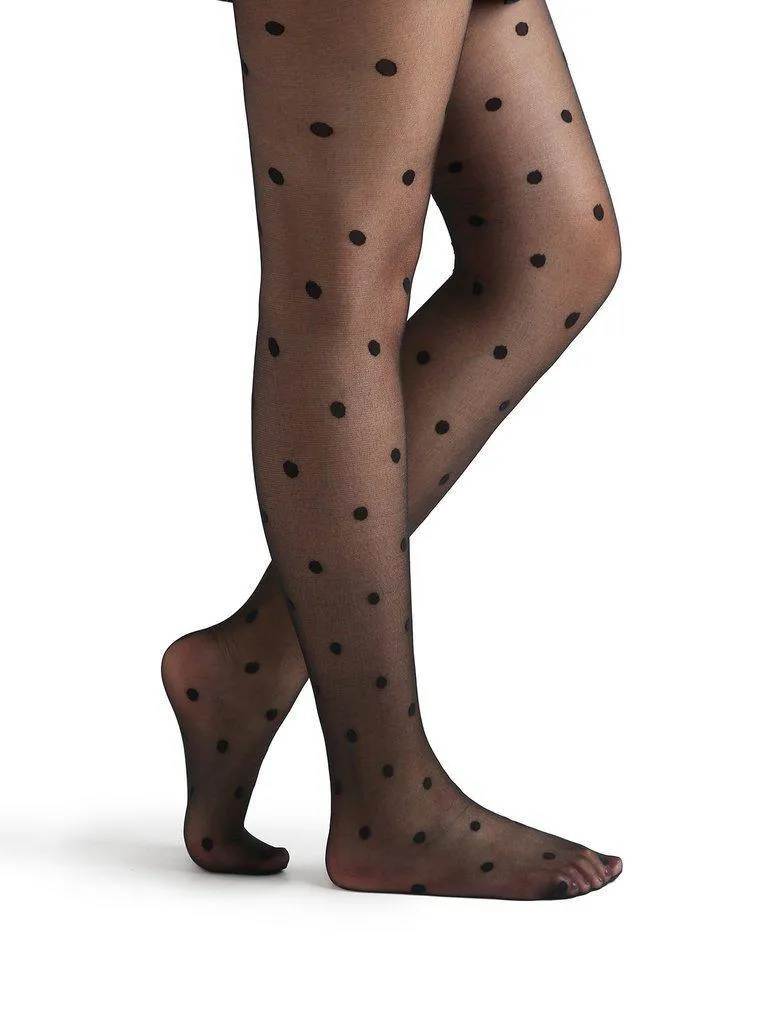 Black Polka Dot Pattern Sheer Mesh Pantyhose Stockings