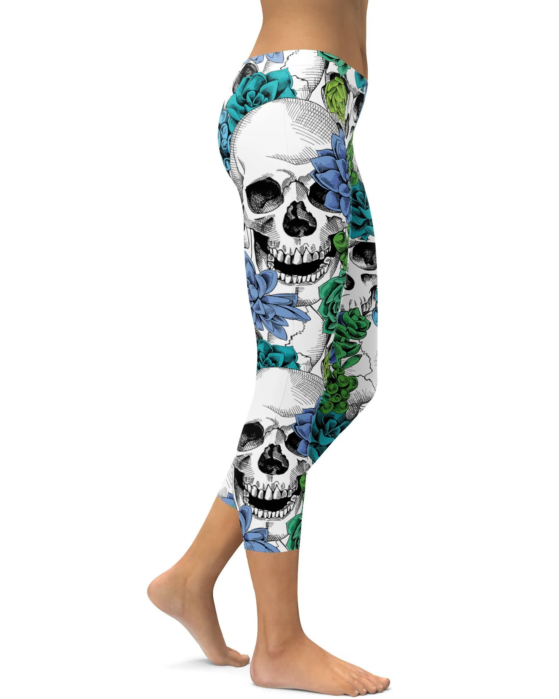 Blue Floral Skulls Capris