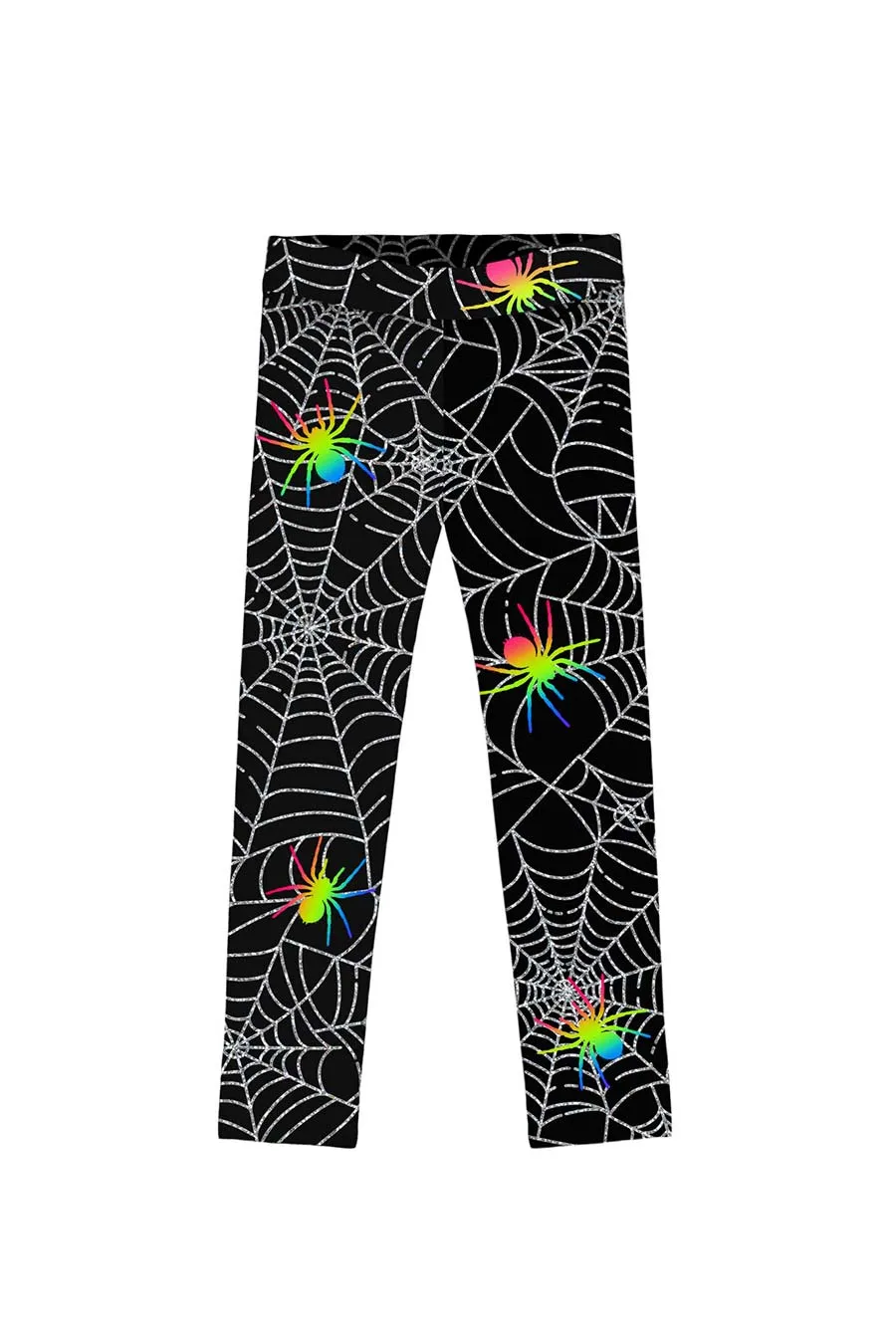 Bugs & Kisses Lucy Black Cute Spider Print Halloween Leggings - Kids