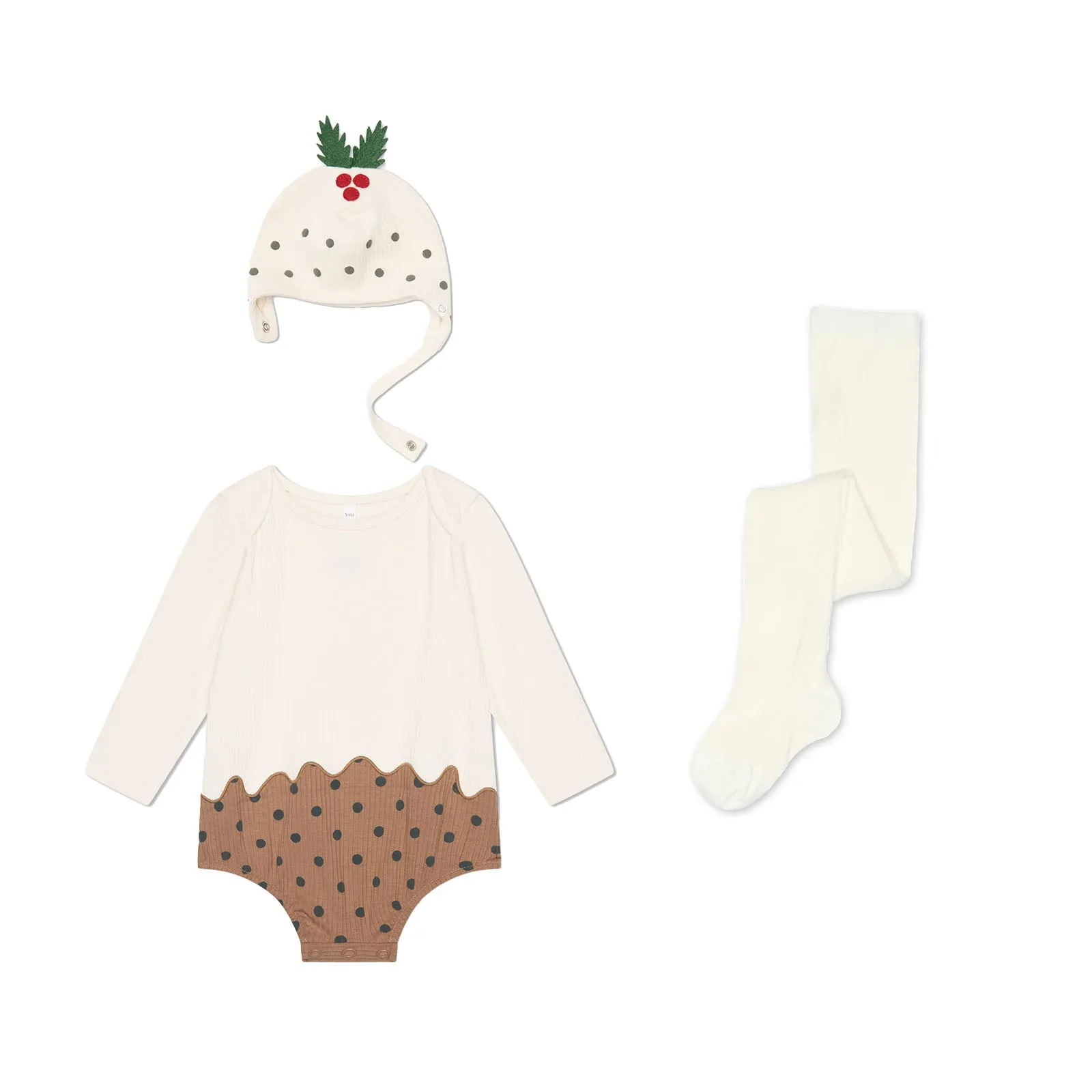 Christmas Pudding Bodysuit, Bonnet & Tights Outfit