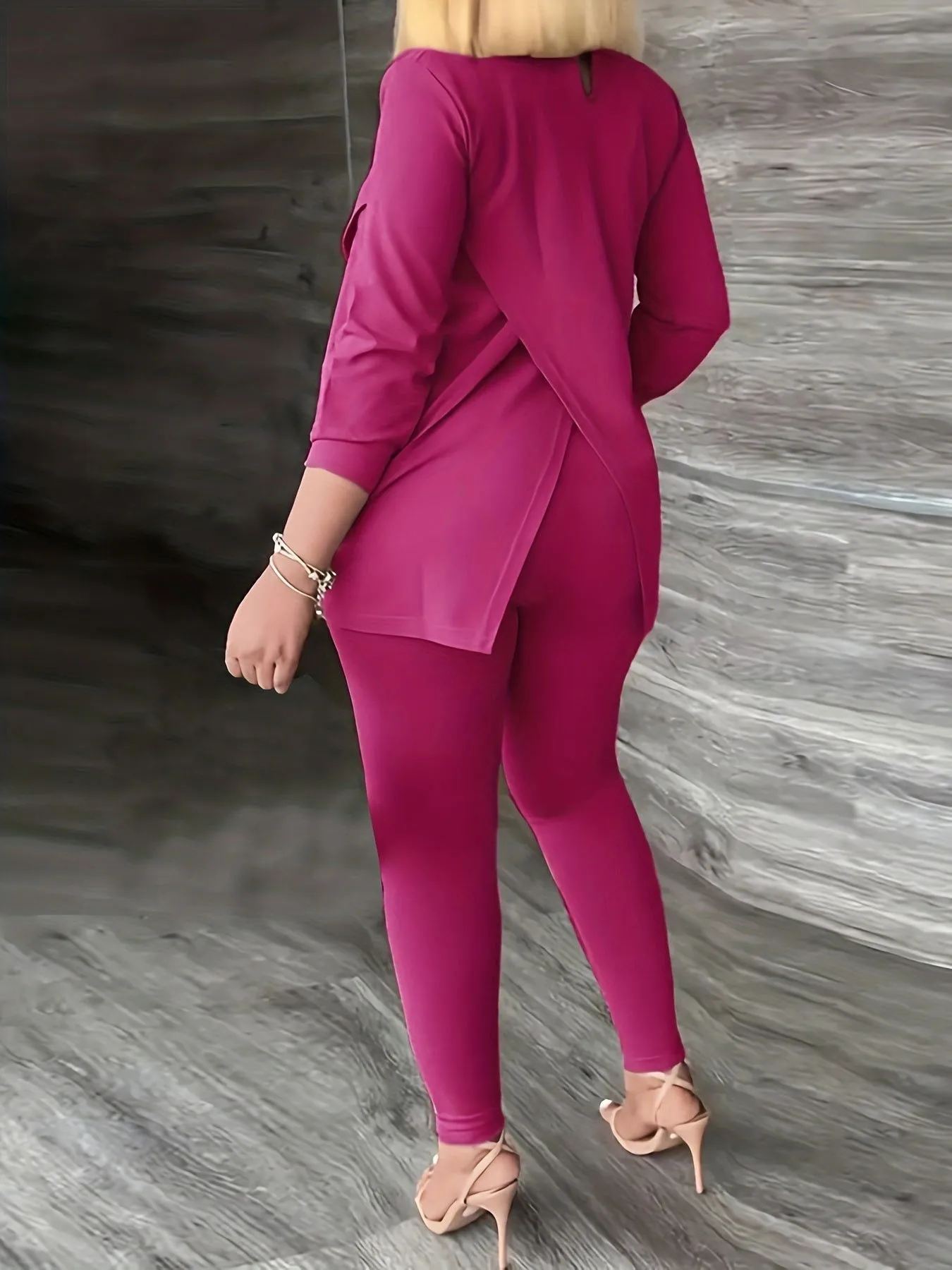 Curvy Long Sleeve Slit Top and Snug-fit Leggings