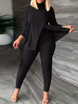 Curvy Long Sleeve Slit Top and Snug-fit Leggings