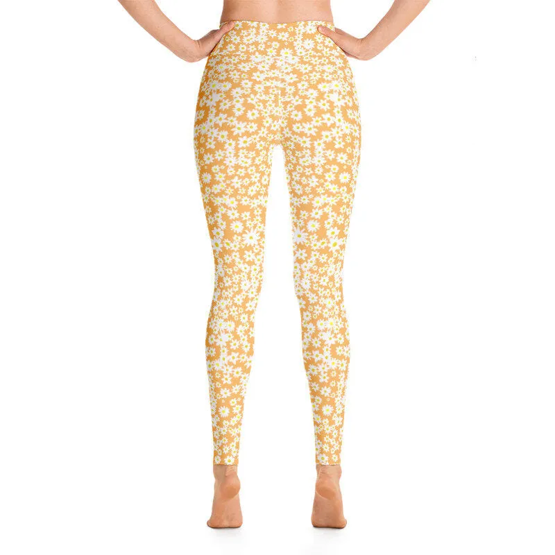 Daisy Orange High Waist Yoga Leggings