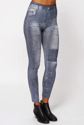 Distressed Jean Detail Thermal Leggings