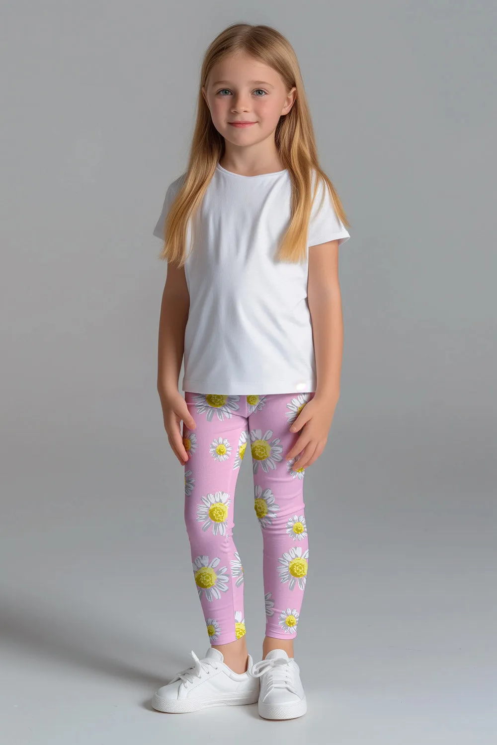 Enchanting Daisy Lucy Blush Pink Floral Print Sporty Leggings - Girls