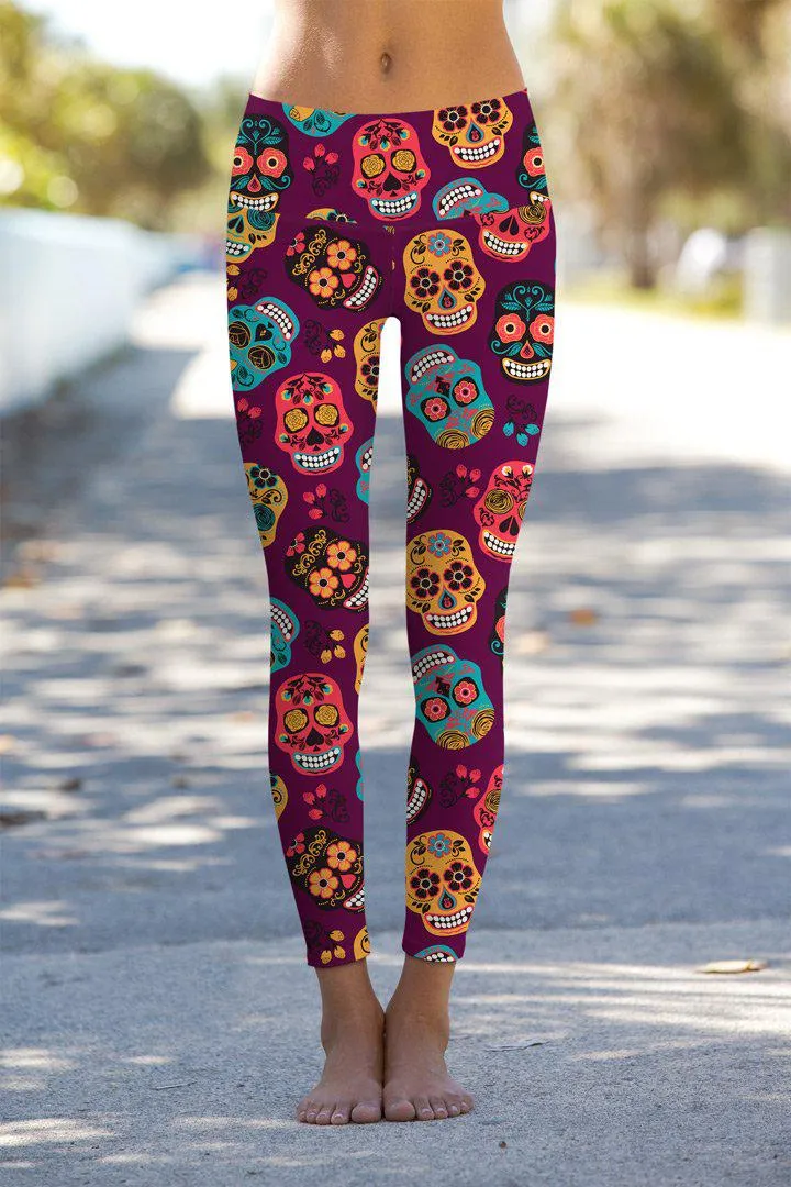 faBOOlous Lucy Purple Calavera Print Leggings Yoga Pants - Women