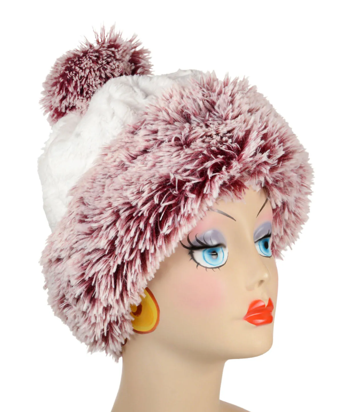 Fox Beanie Hat, Reversible - Fox Faux Fur with Assorted Faux Fur Liner (Limited - Cranberry Creek / Berry Foxy Combos)