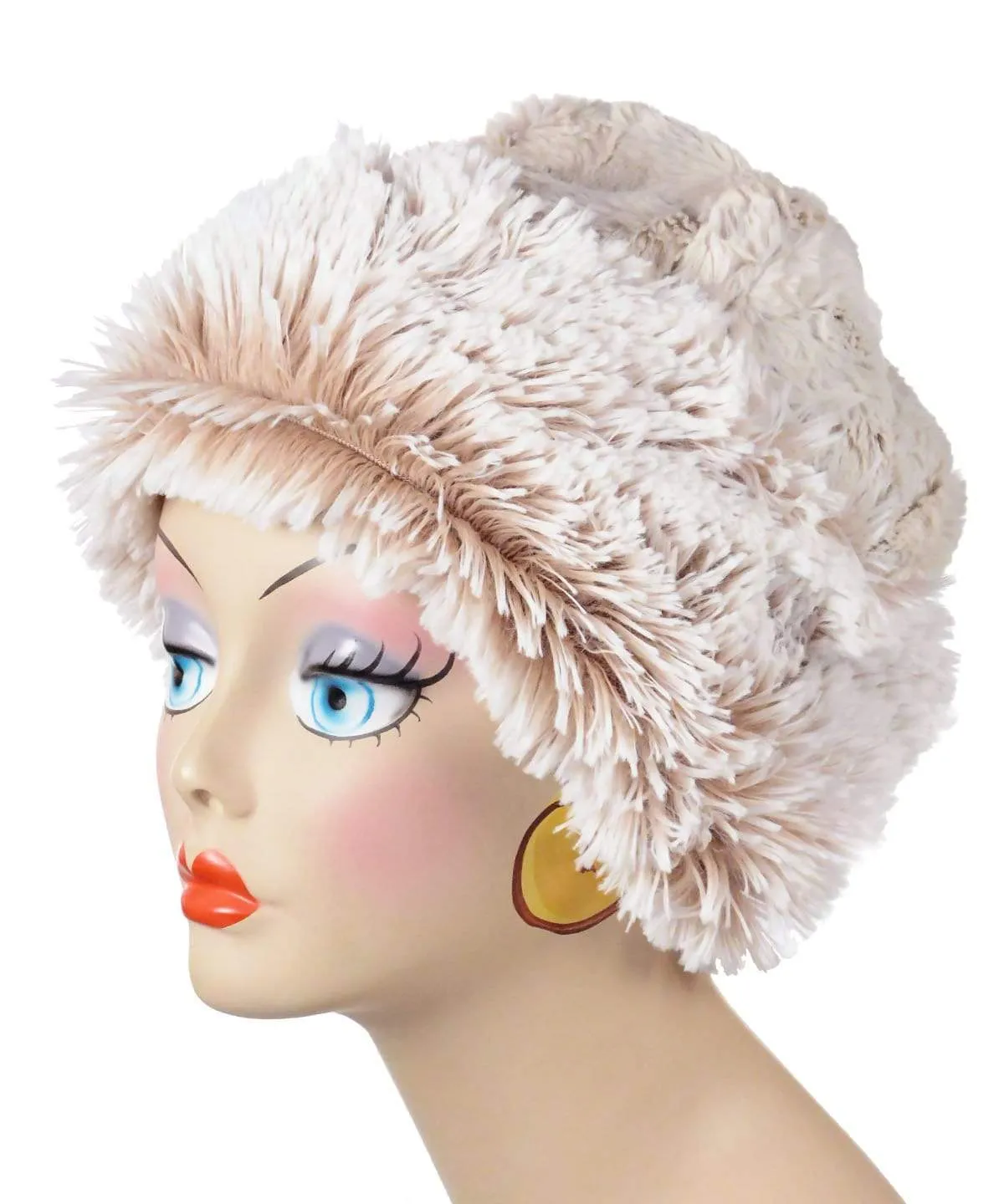 Fox Beanie Hat, Reversible - Fox Faux Fur with Assorted Faux Fur Liner (Limited - Cranberry Creek / Berry Foxy Combos)