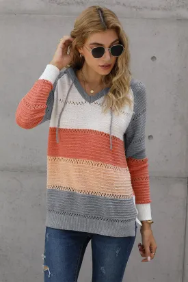 Full Size Color Block Knitted Hoodie