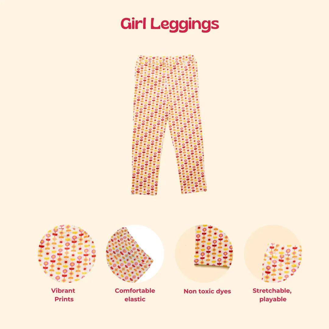 Girl Leggings - Indian Flora White