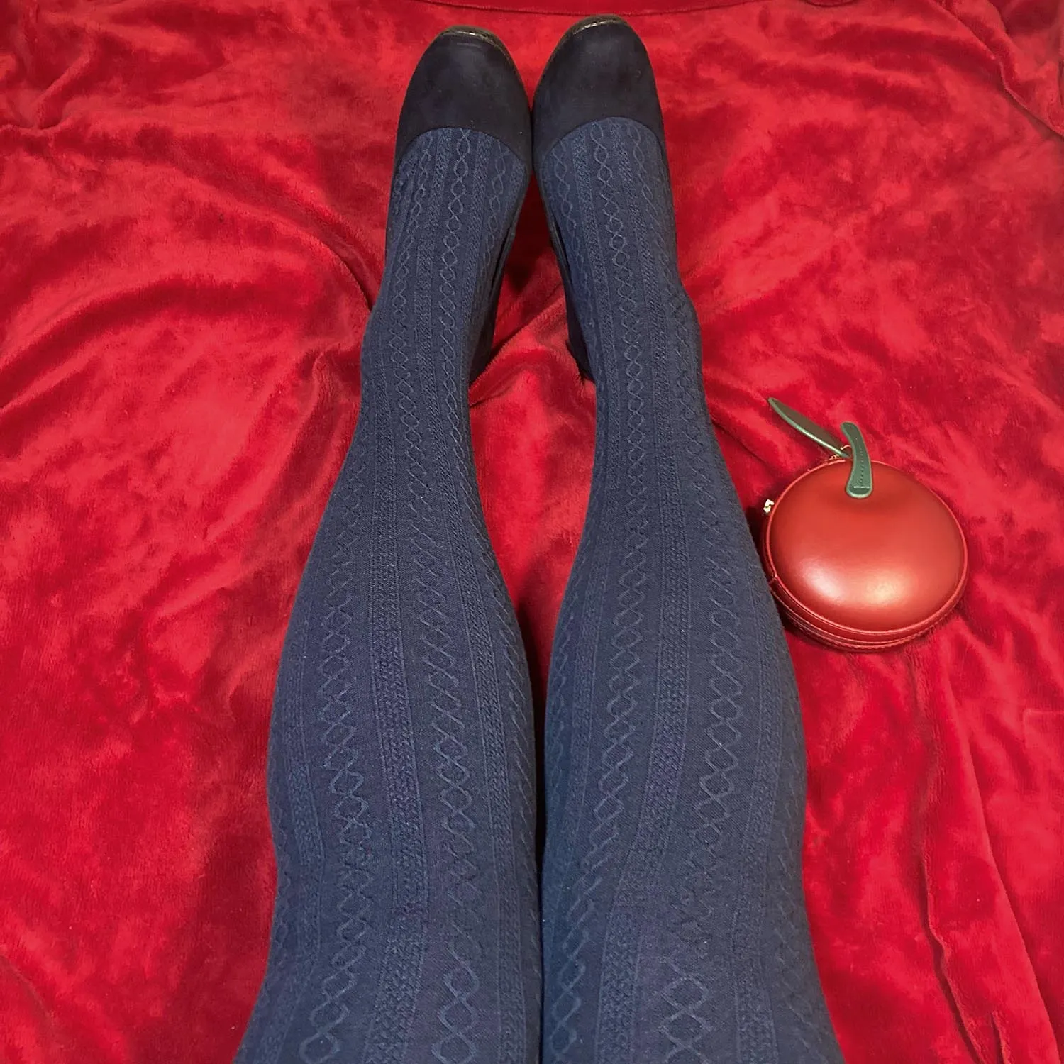 Grannies Cable Knit Wool Tights - Navy (V2)