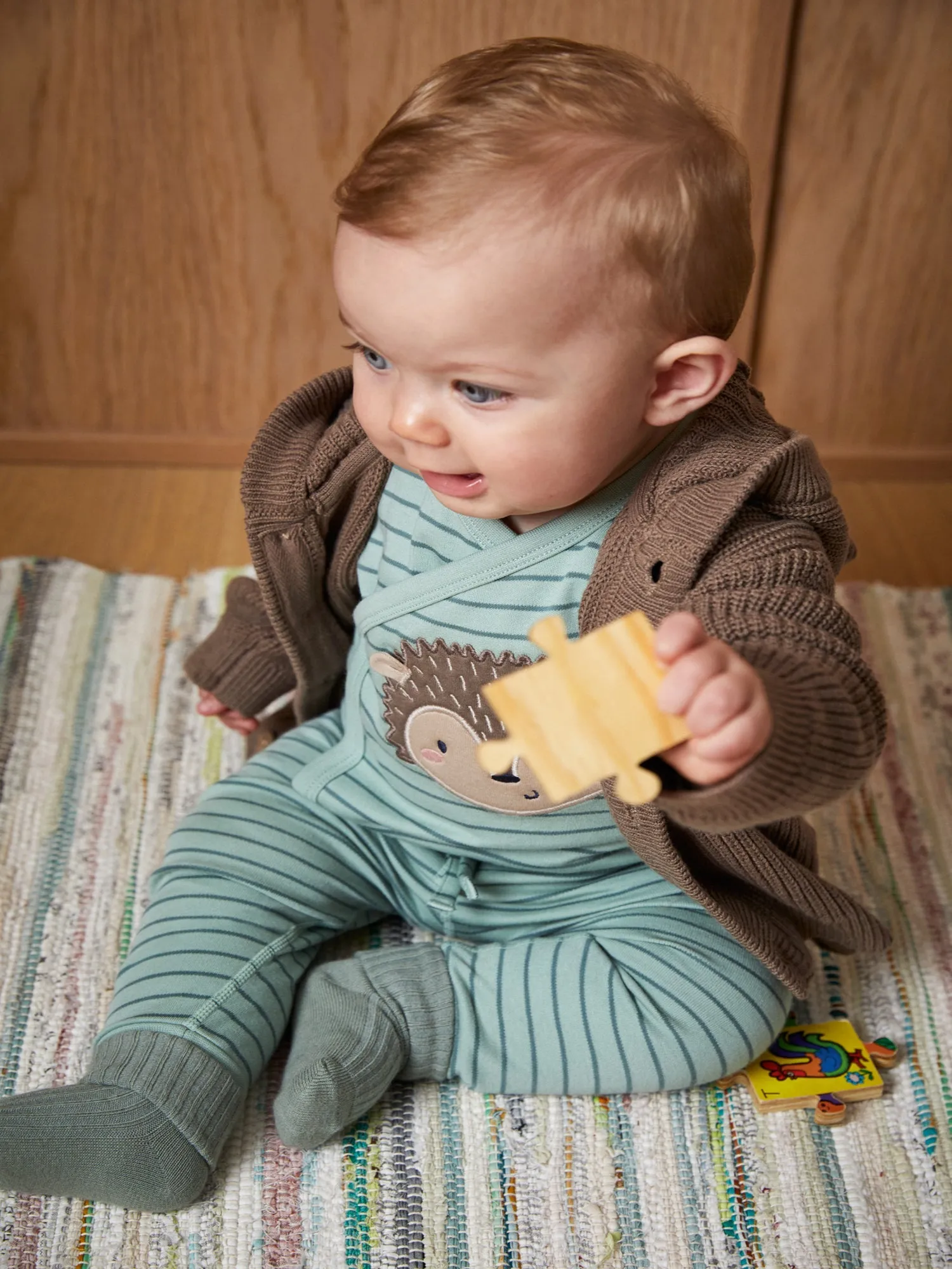 Hedgehog Applique Striped Baby Leggings