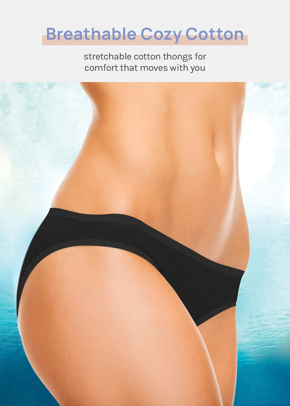 Her. Cotton Stretch Thong - Black