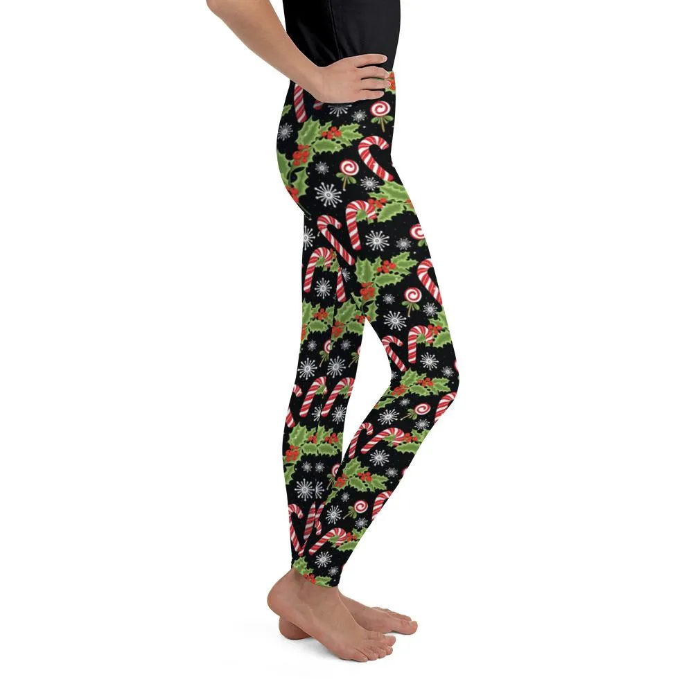 Holly Leaves with Berries Youth Leggings