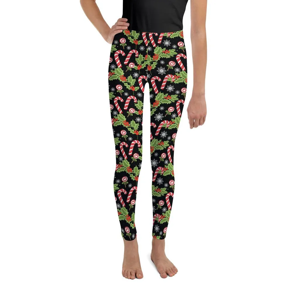 Holly Leaves with Berries Youth Leggings