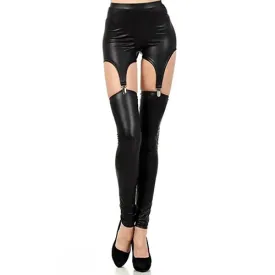 Leggings Women Pants Fashion Faux Leather Tight Suspender Punk Buckle Waist Garter Overknee Stockings