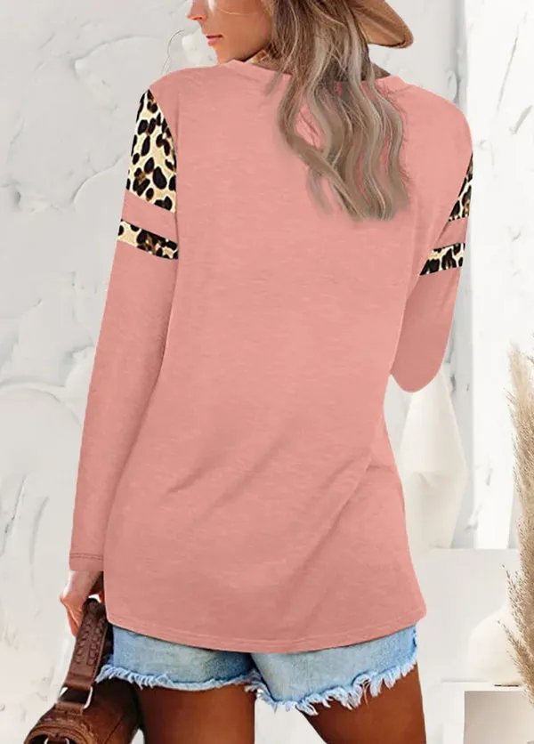 Leopard Print Pocket V-Neck Top