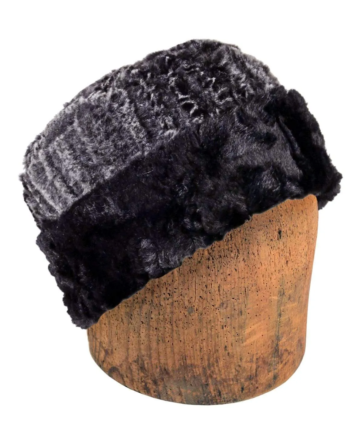 Men's Cuffed Pillbox, Reversible (Solid or Two-Tone) - Luxury Faux Fur in Rattle N Shake