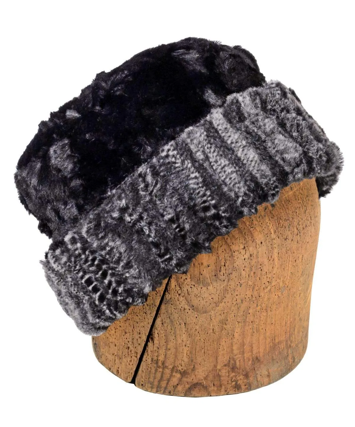 Men's Cuffed Pillbox, Reversible (Solid or Two-Tone) - Luxury Faux Fur in Rattle N Shake