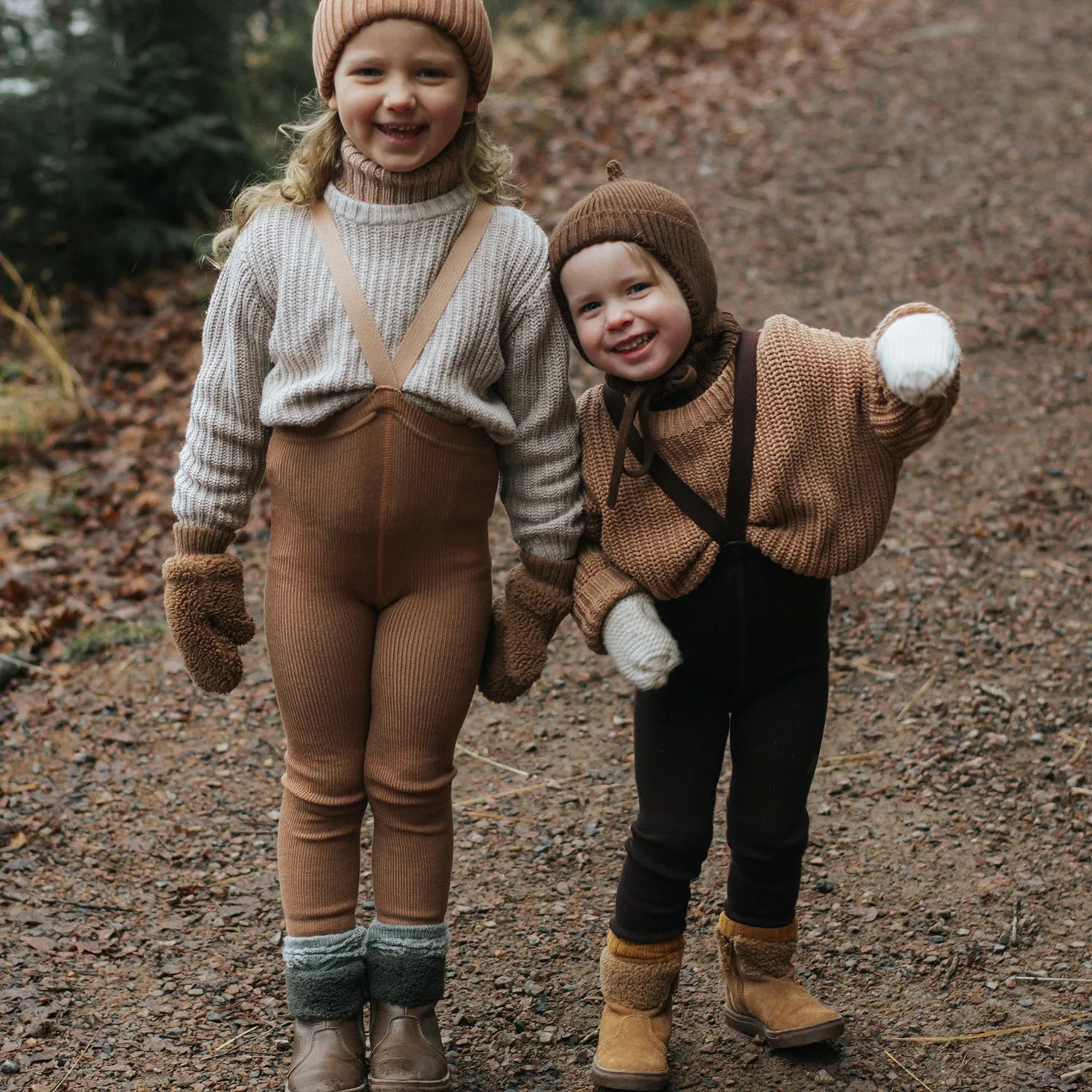 Merino Wool/Cotton Footless Wooly Tights With Braces - Cappuccino Brown