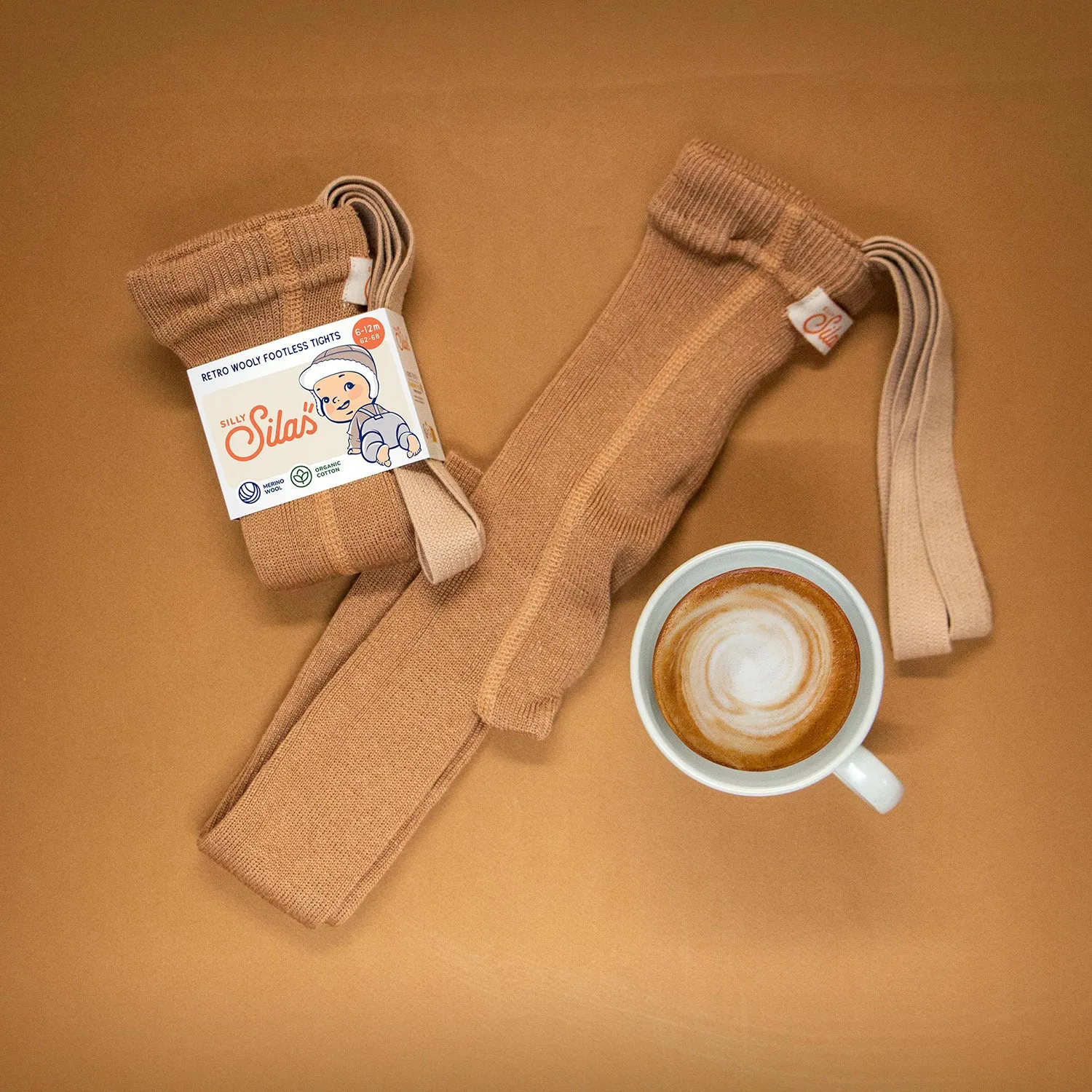 Merino Wool/Cotton Footless Wooly Tights With Braces - Cappuccino Brown