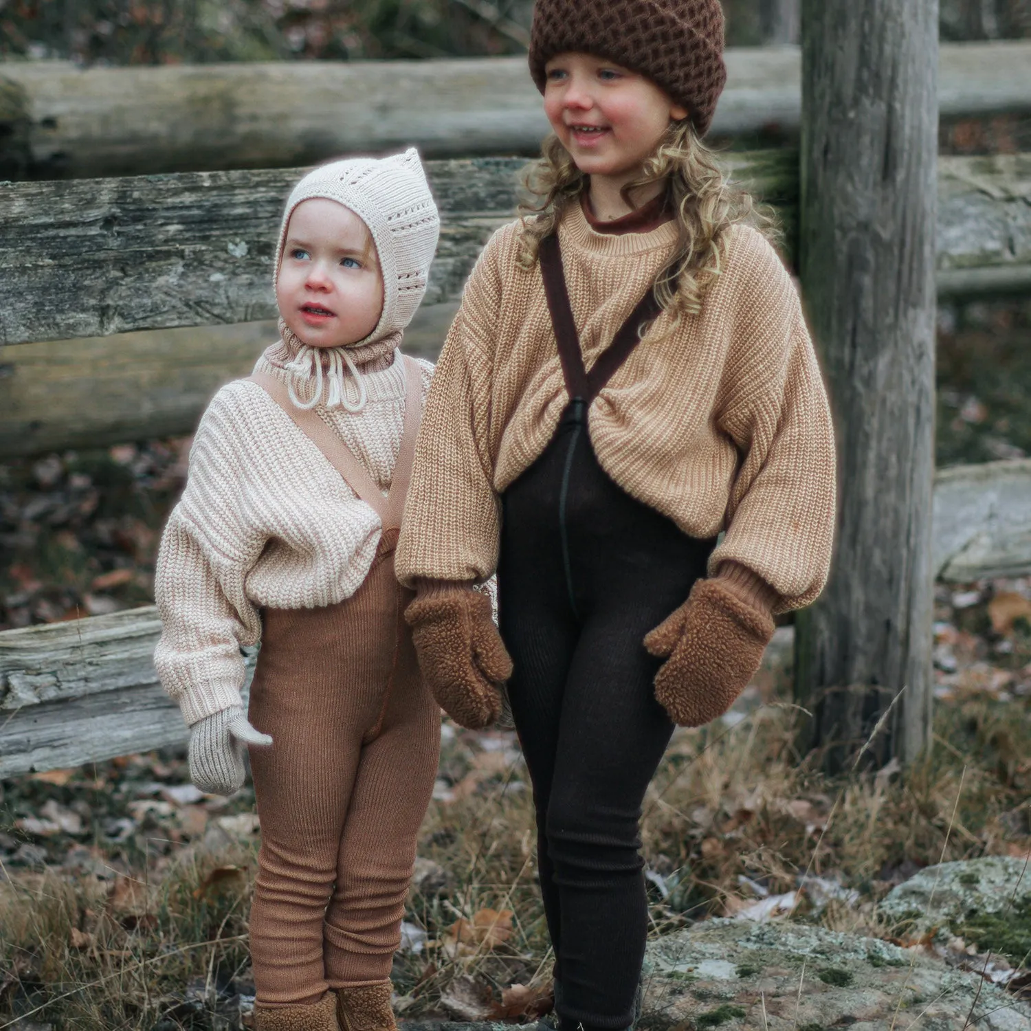 Merino Wool/Cotton Footless Wooly Tights With Braces - Cappuccino Brown