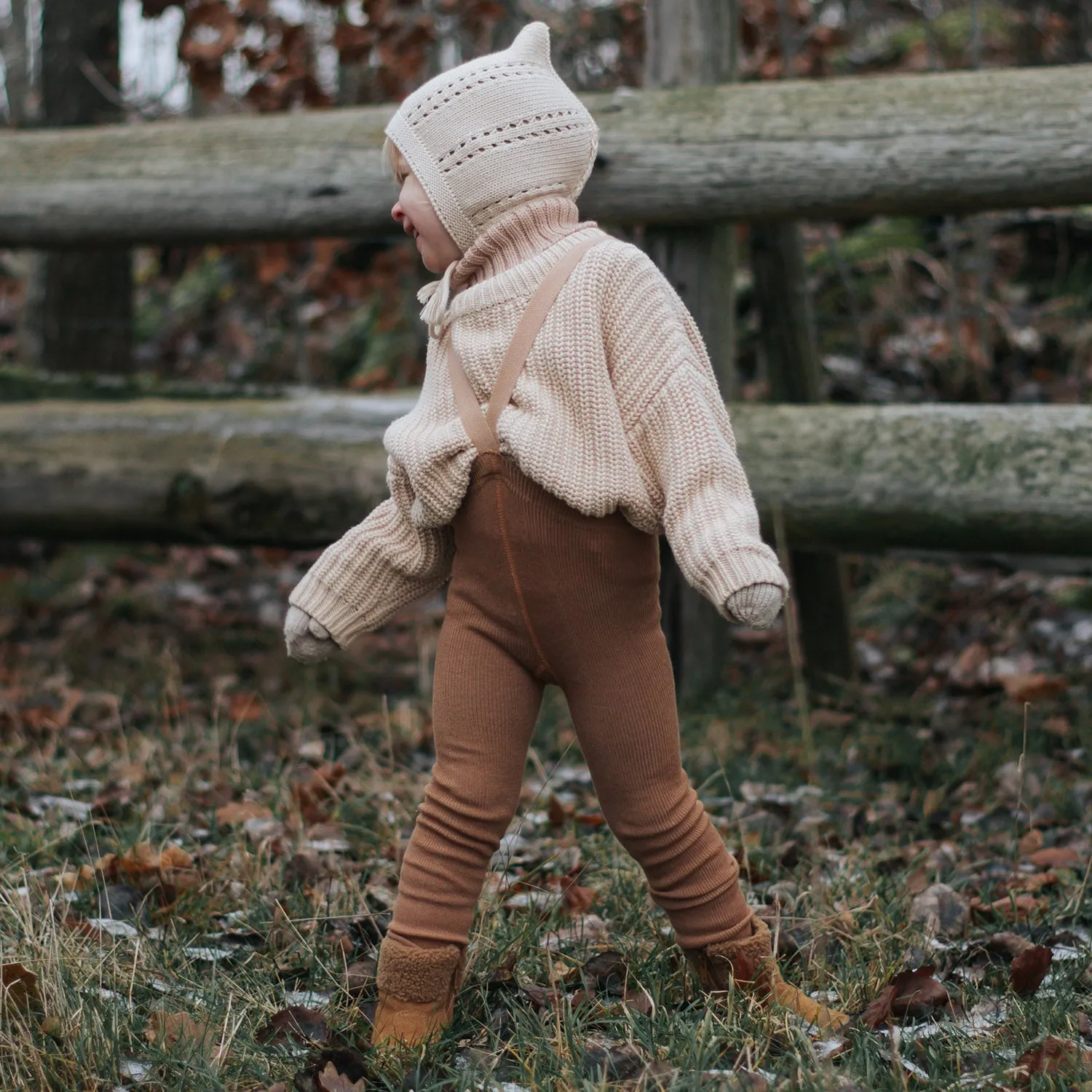 Merino Wool/Cotton Footless Wooly Tights With Braces - Cappuccino Brown