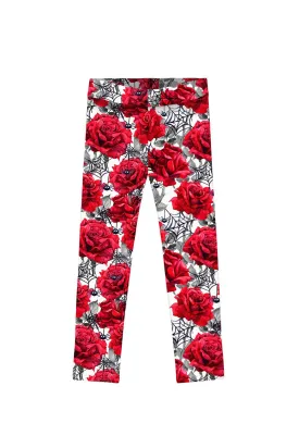 Mystic Reign Lucy White Red Roses Print Halloween Leggings - Kids