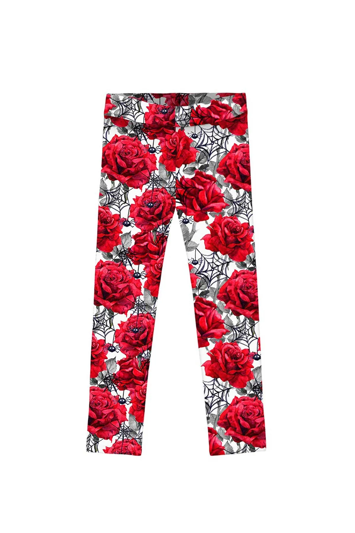 Mystic Reign Lucy White Red Roses Print Halloween Leggings - Kids