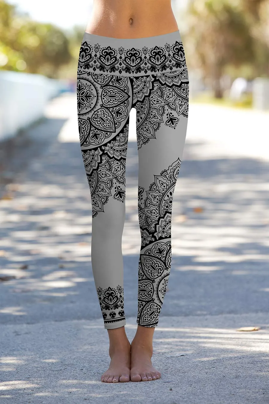 Nightfall Nirvana Lucy Grey Geometric Boho Leggings Yoga Pants - Women