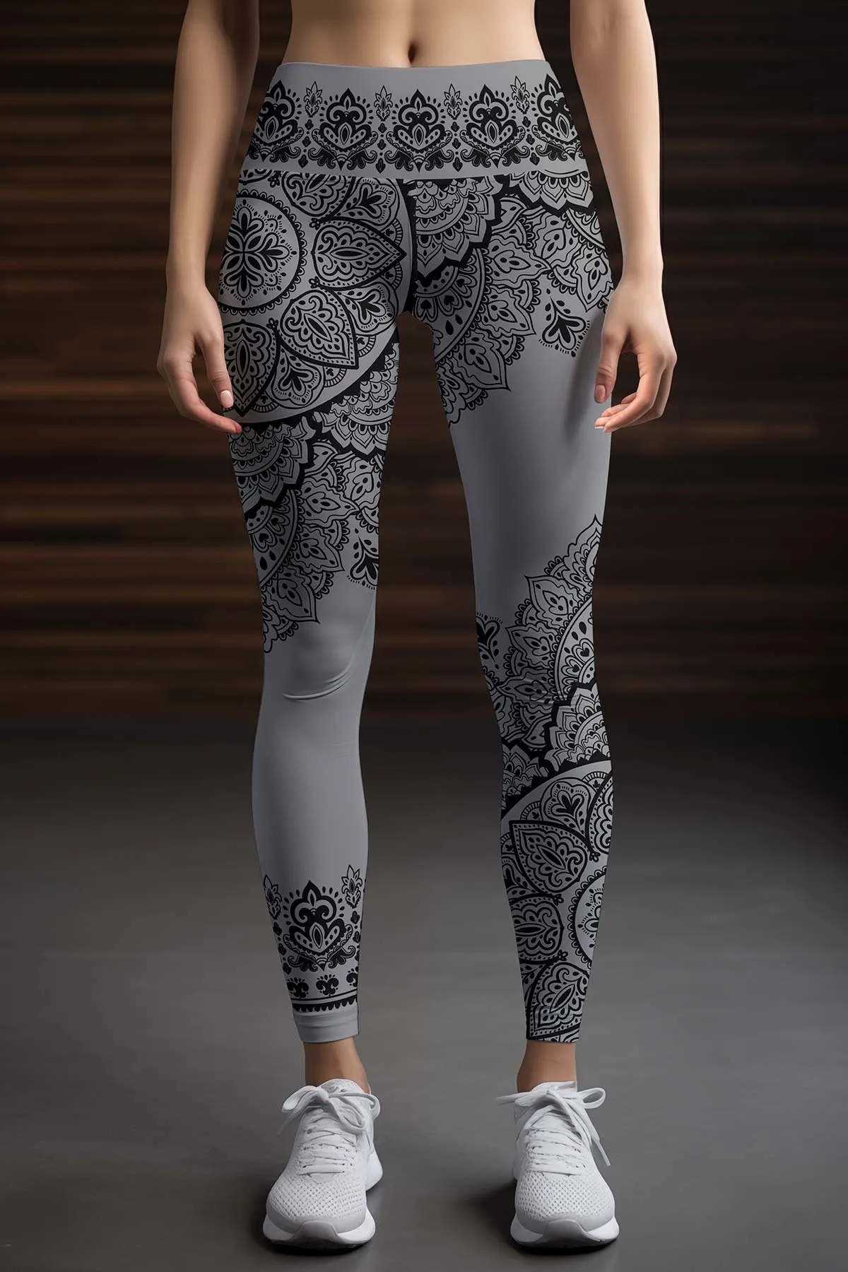 Nightfall Nirvana Lucy Grey Geometric Boho Leggings Yoga Pants - Women