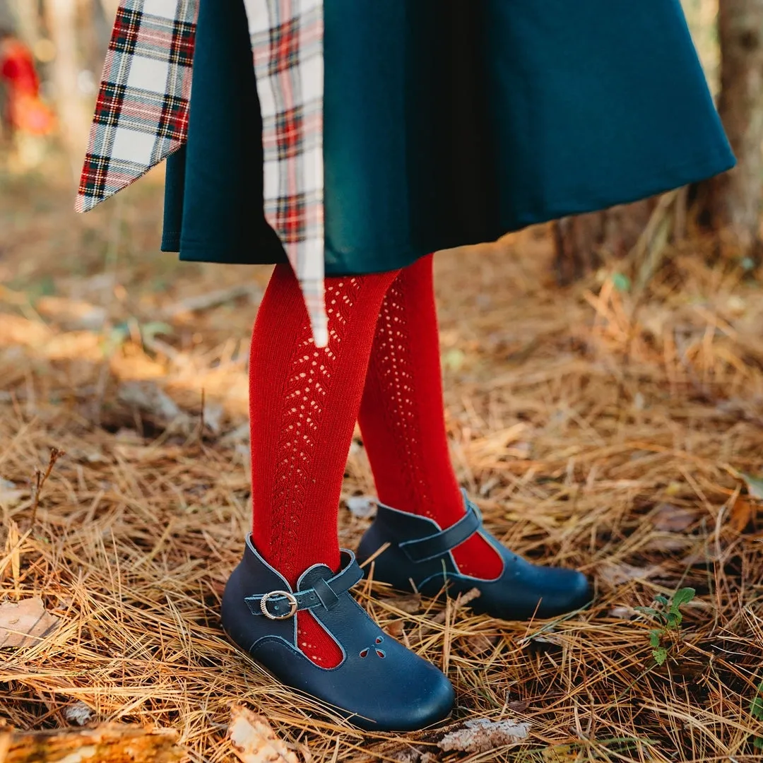 Openwork Side Warm Tights Red