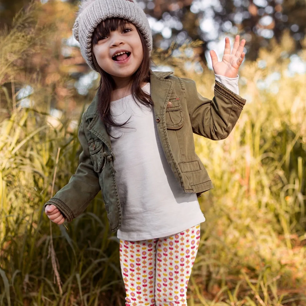 Organic Cotton Baby Girl Leggings - Indian Flora White