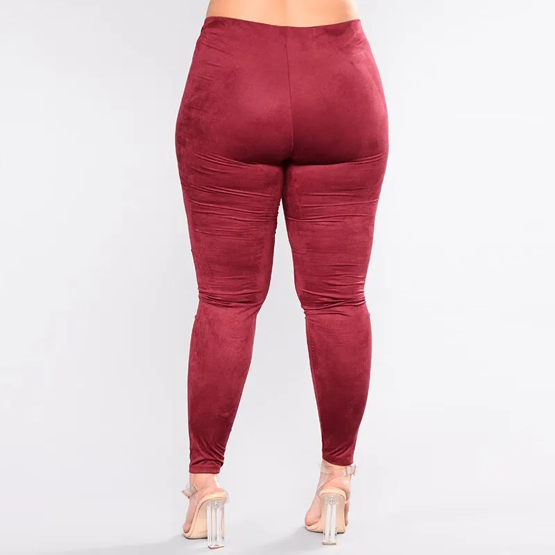 Plus Size High Waist Skinny Faux Suede Leather Leggings