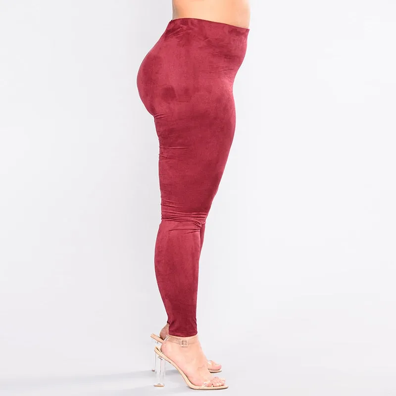 Plus Size High Waist Skinny Faux Suede Leather Leggings