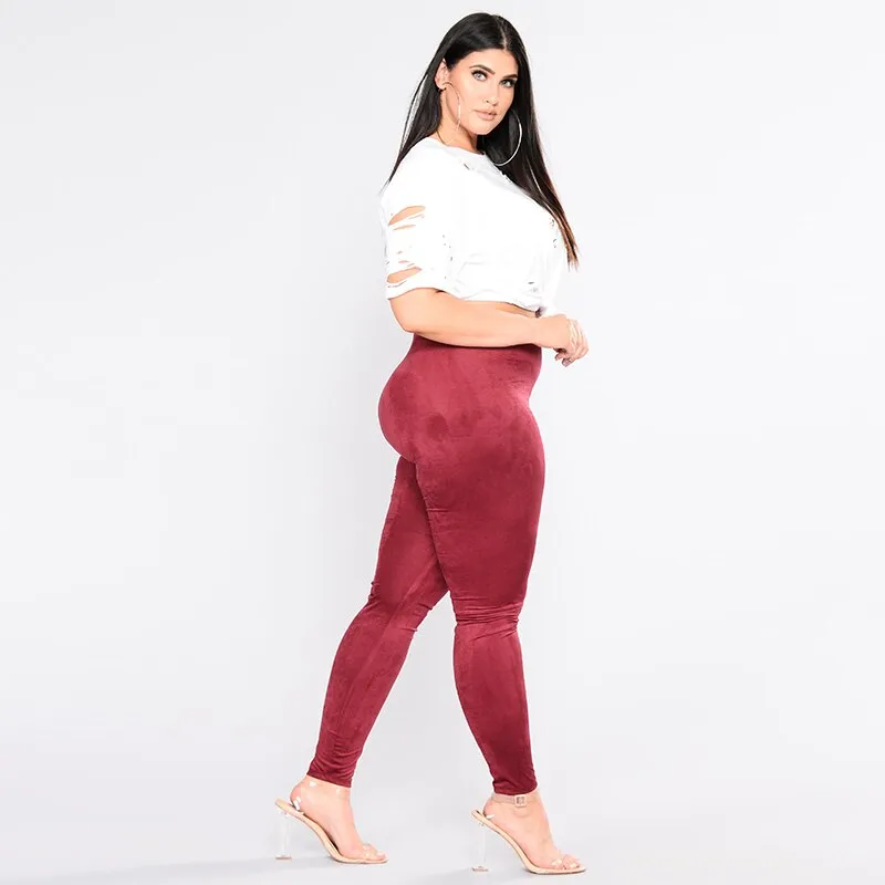 Plus Size High Waist Skinny Faux Suede Leather Leggings